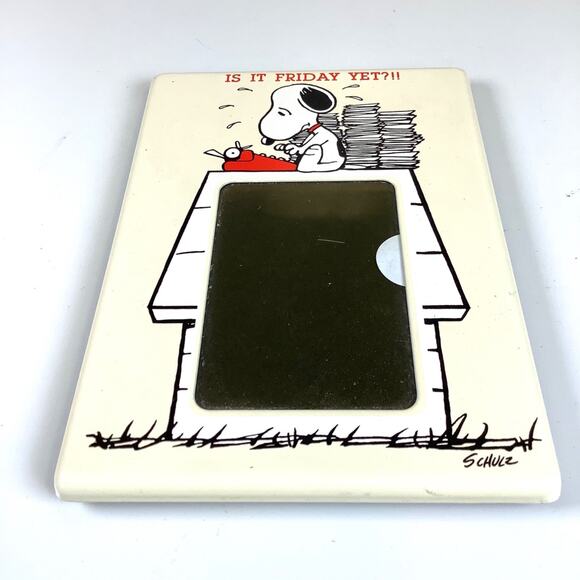 Vintage Peanuts Snoopy Is It Friday Yet? Metal Photo Frame VGC 4.25”x6” Vtg 1981 - Picture 2 of 3